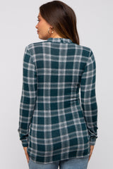 Green Plaid Mock Neck Brushed Long Sleeve Maternity Top