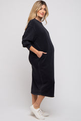 Black Oversized Maternity Sweatshirt Midi Dress