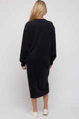 Black Oversized Maternity Sweatshirt Midi Dress