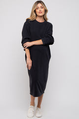 Black Oversized Maternity Sweatshirt Midi Dress