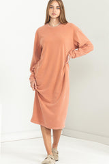 Rust Oversized Maternity Sweatshirt Midi Dress