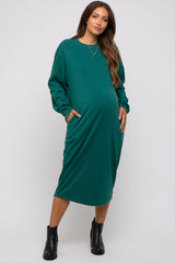 Green Oversized Maternity Sweatshirt Midi Dress