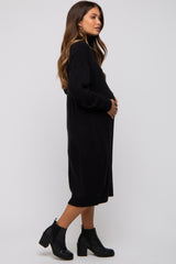 Black Turtleneck Side Slit Sweater Maternity Midi Dress