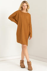 Brown Long Sleeve Maternity Shirt Dress