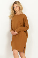 Brown Long Sleeve Shirt Dress