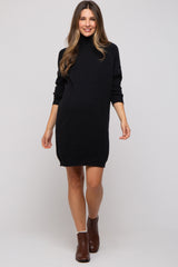 Black Knit Long Sleeve Turtleneck Maternity Sweater Dress