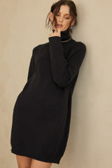 Black Knit Long Sleeve Turtleneck Maternity Sweater Dress