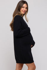 Black Knit Long Sleeve Turtleneck Maternity Sweater Dress