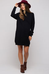 Black Knit Long Sleeve Turtleneck Maternity Sweater Dress