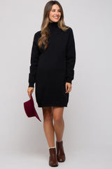 Black Knit Long Sleeve Turtleneck Maternity Sweater Dress