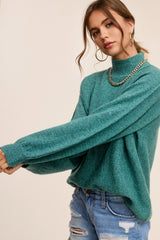 Teal Mock Neck Maternity Sweater