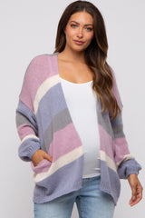 Multi-Color Striped Open Knit Maternity Cardigan