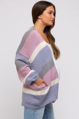 Multi-Color Striped Open Knit Maternity Cardigan