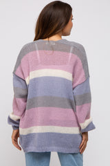 Multi-Color Striped Open Knit Maternity Cardigan