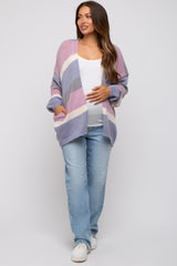 Multi-Color Striped Open Knit Maternity Cardigan