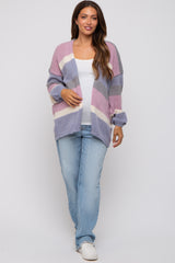 Multi-Color Striped Open Knit Maternity Cardigan