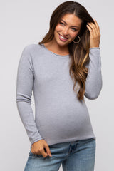 Heather Grey Basic Raglan Sleeve Maternity Sweater Top