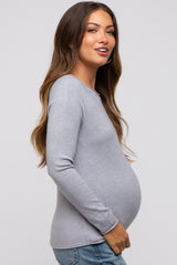 Heather Grey Basic Raglan Sleeve Maternity Sweater Top