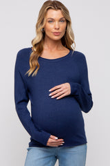 Navy Basic Raglan Sleeve Maternity Sweater Top