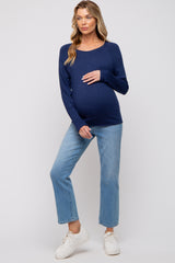 Navy Basic Raglan Sleeve Maternity Sweater Top