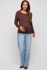 Brown Basic Raglan Sleeve Maternity Sweater Top