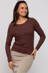 Brown Basic Raglan Sleeve Maternity Sweater Top