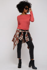 Rust Basic Raglan Sleeve Sweater Top