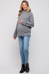 Grey Mock Neck Maternity Sweater