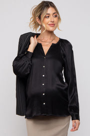 Black Button-Down Long Sleeve Maternity Blouse