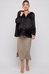 Black Button-Down Long Sleeve Maternity Blouse