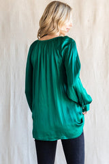 Green Button-Down Long Sleeve Blouse