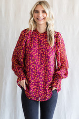 Magenta Floral Balloon Sleeve Blouse