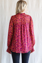 Magenta Floral Balloon Sleeve Blouse