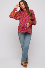 Magenta Floral Balloon Sleeve Maternity Blouse