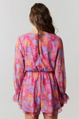 Fuchsia Multi Floral Chiffon Surplice Romper