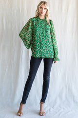 Green Floral Balloon Sleeve Maternity Blouse