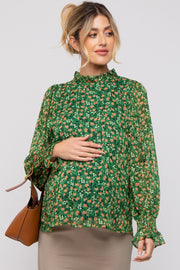 Green Floral Balloon Sleeve Maternity Blouse