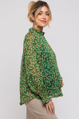 Green Floral Balloon Sleeve Maternity Blouse