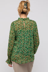 Green Floral Balloon Sleeve Maternity Blouse