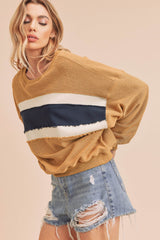 Tan Ivory Navy Stripe Sweatshirt