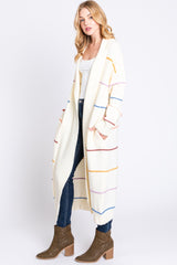 Cream Striped Open Front Cardigan