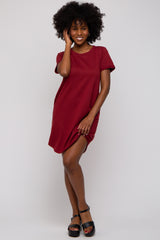 Burgundy French Terry Cuffed Short Sleeve Dress