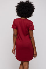 Burgundy French Terry Cuffed Short Sleeve Dress