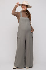 Light Olive Wide Leg Tie Back Maternity Overalls