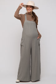 Light Olive Wide Leg Tie Back Maternity Overalls