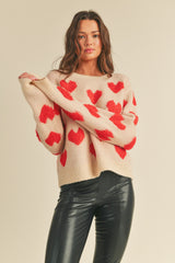 Cream Fuzzy Heart Sweater