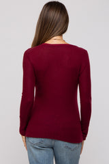 Burgundy Soft Waffle Knit Button Accent Long Sleeve Maternity Top