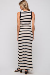 Black Cream Striped Sleeveless Knit Maternity Maxi Dress