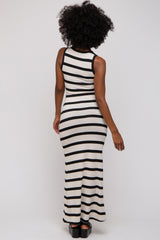 Black Cream Striped Sleeveless Knit Maxi Dress