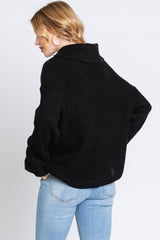 Black Chunky Knit Front Button Sweater